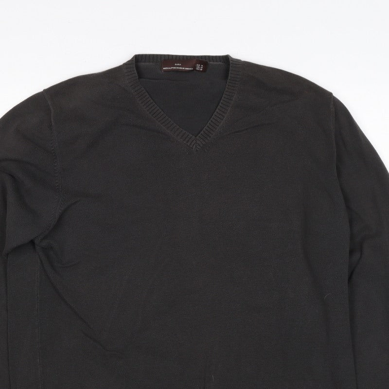 Zara Men’s Black M V-Neck Cotton Knit Pullover Jumper Classic
