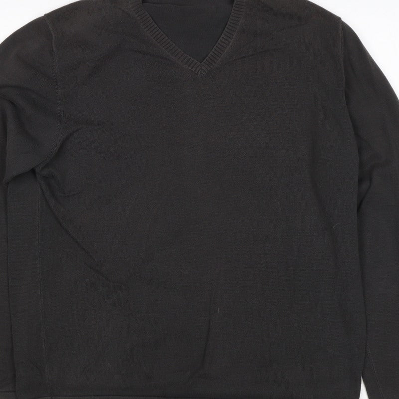 Zara Men’s Black M V-Neck Cotton Knit Pullover Jumper Classic