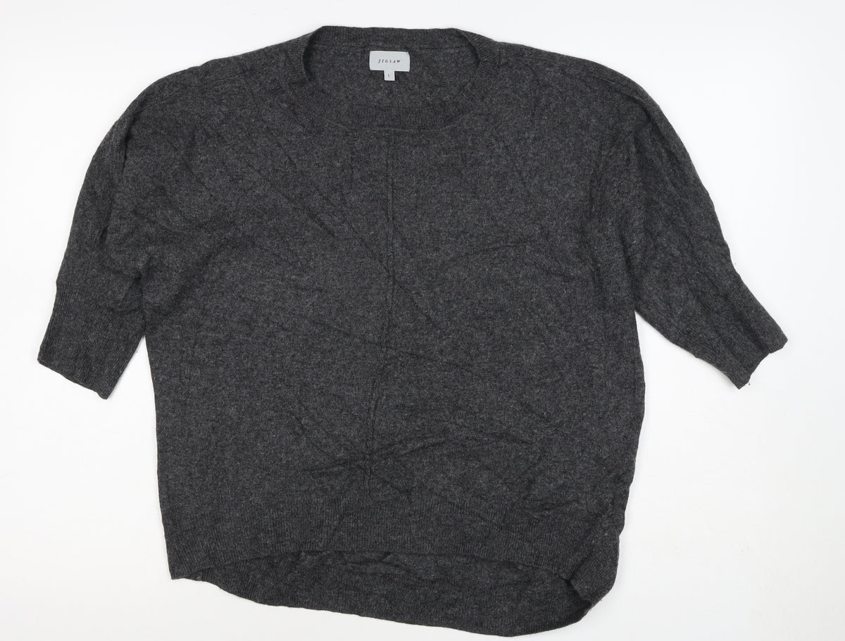 Jigsaw Women’s Grey L Wool Cashmere Blend 3/4 Sleeve Jumper