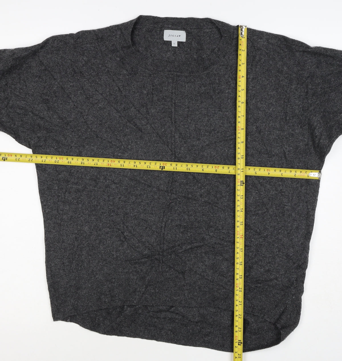 Jigsaw Women’s Grey L Wool Cashmere Blend 3/4 Sleeve Jumper