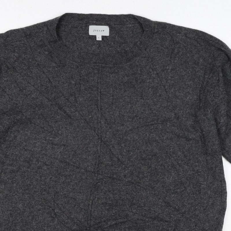 Jigsaw Women’s Grey L Wool Cashmere Blend 3/4 Sleeve Jumper
