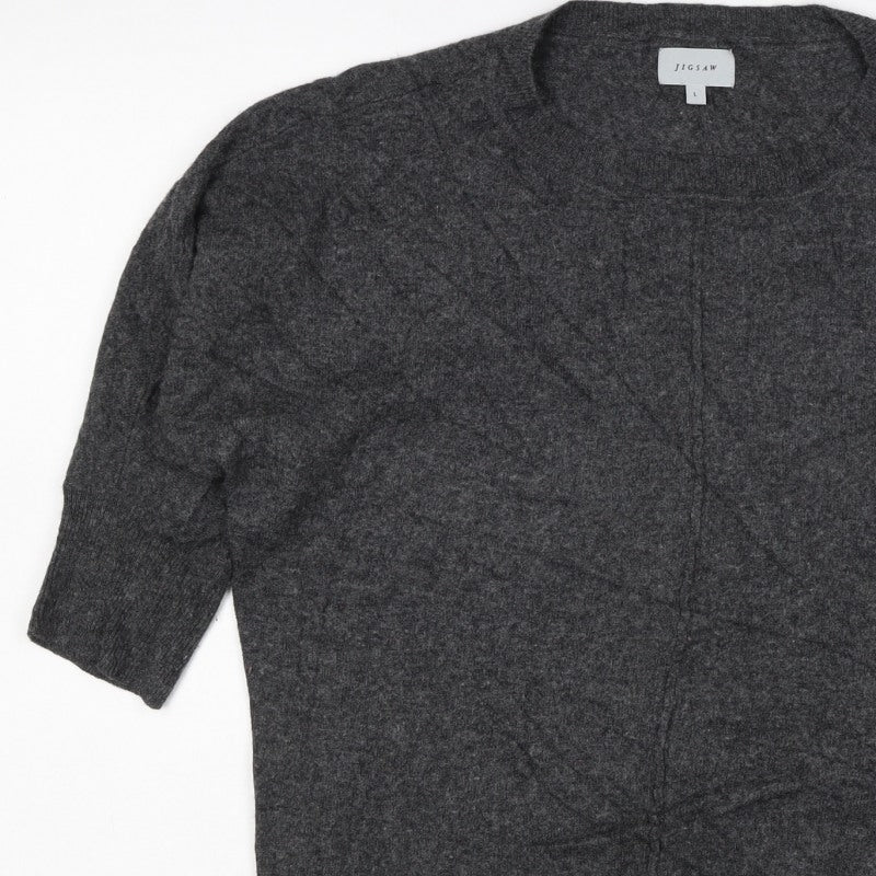 Jigsaw Women’s Grey L Wool Cashmere Blend 3/4 Sleeve Jumper