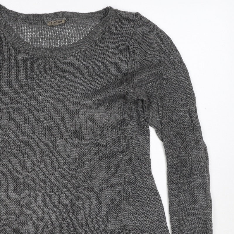 Jigsaw Women’s Grey M Linen Knit Relaxed Pullover Jumper