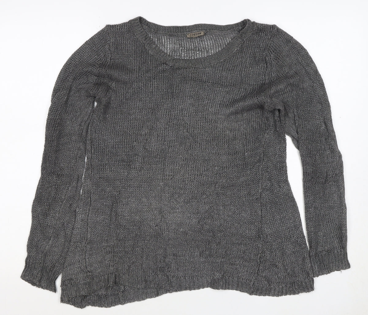 Jigsaw Women’s Grey M Linen Knit Relaxed Pullover Jumper