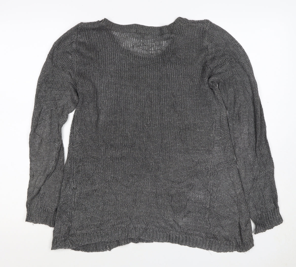 Jigsaw Women’s Grey M Linen Knit Relaxed Pullover Jumper
