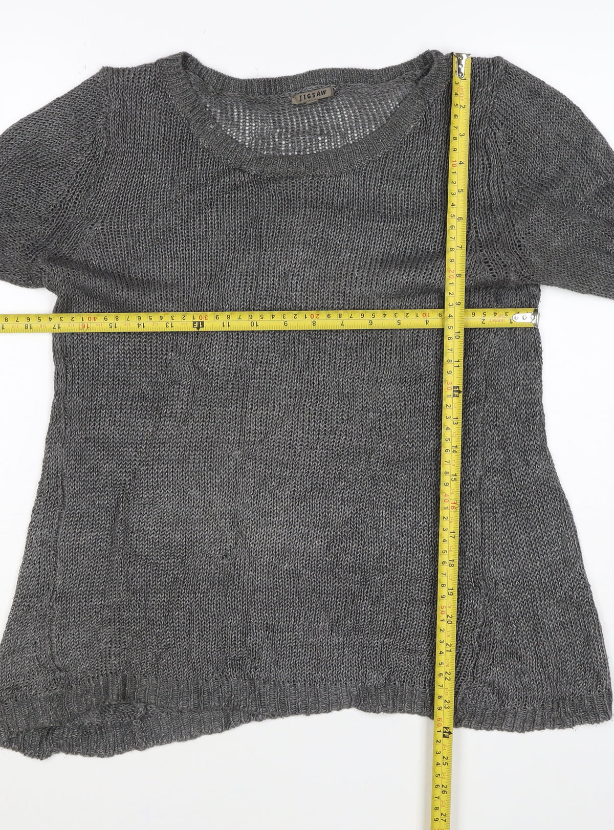 Jigsaw Women’s Grey M Linen Knit Relaxed Pullover Jumper