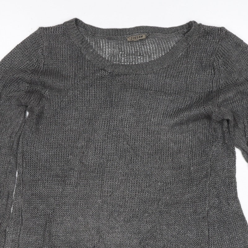 Jigsaw Women’s Grey M Linen Knit Relaxed Pullover Jumper