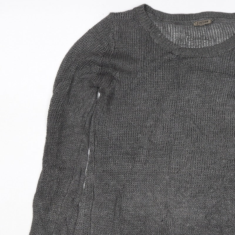 Jigsaw Women’s Grey M Linen Knit Relaxed Pullover Jumper