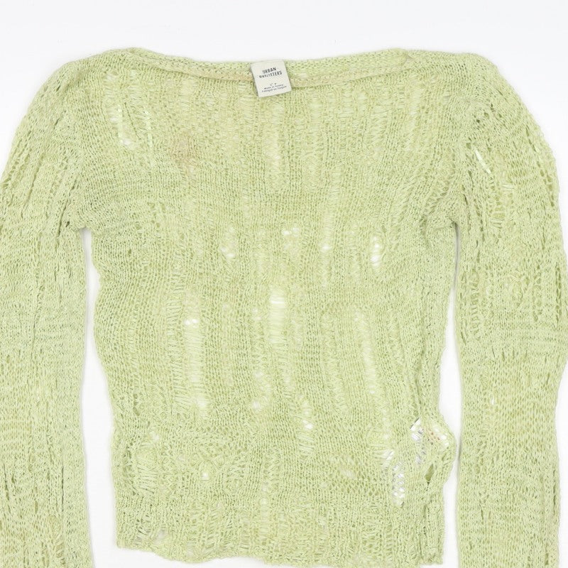 Urban Outfitters Women Green S Open Knit Sheer Pullover Jumper