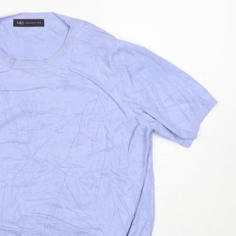 Marks and Spencer Women Blue UK 18 Basic Knit Short Sleeve Top