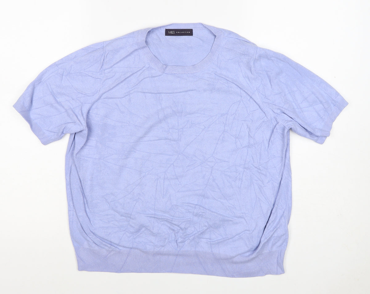 Marks and Spencer Women Blue UK 18 Basic Knit Short Sleeve Top