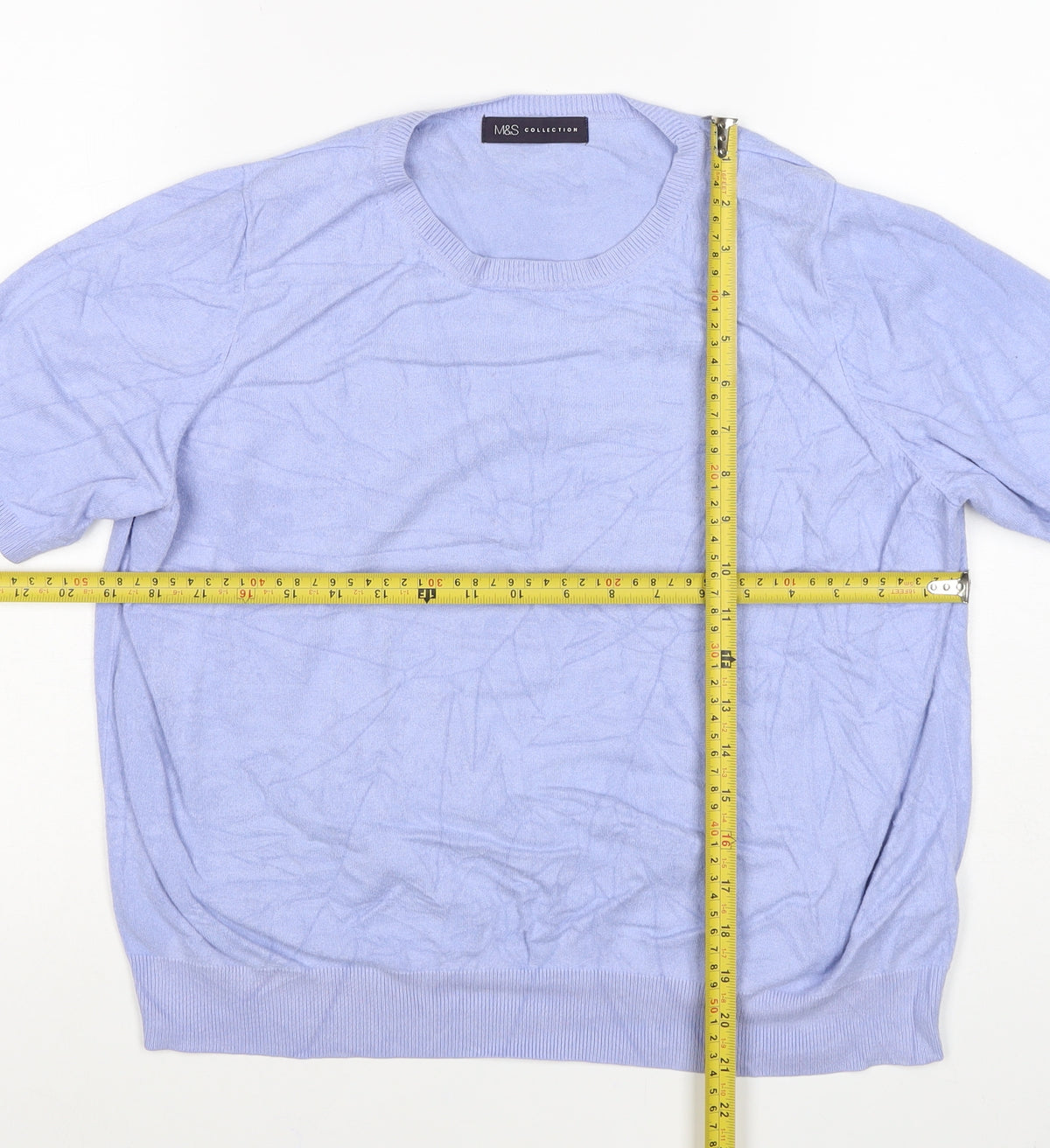 Marks and Spencer Women Blue UK 18 Basic Knit Short Sleeve Top
