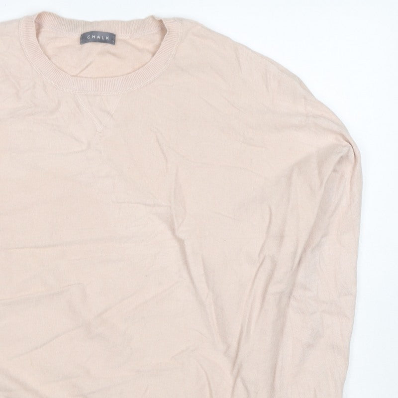 Chalk Women Beige One Size Crew Neck Long Sleeve Relaxed Pullover Jumper