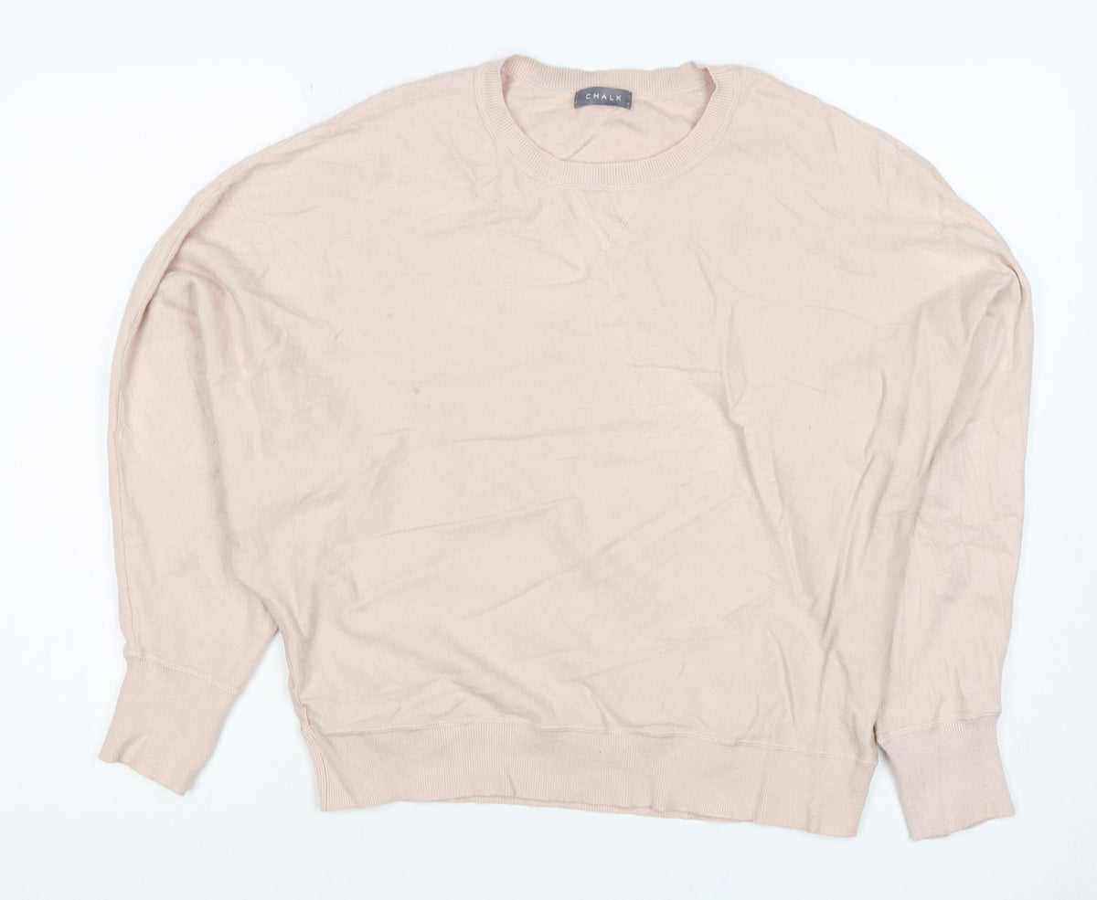 Chalk Women Beige One Size Crew Neck Long Sleeve Relaxed Pullover Jumper