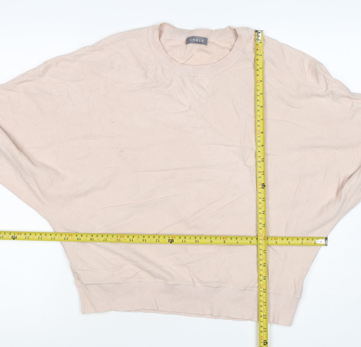 Chalk Women Beige One Size Crew Neck Long Sleeve Relaxed Pullover Jumper