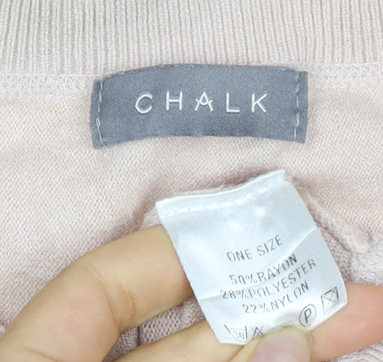 Chalk Women Beige One Size Crew Neck Long Sleeve Relaxed Pullover Jumper