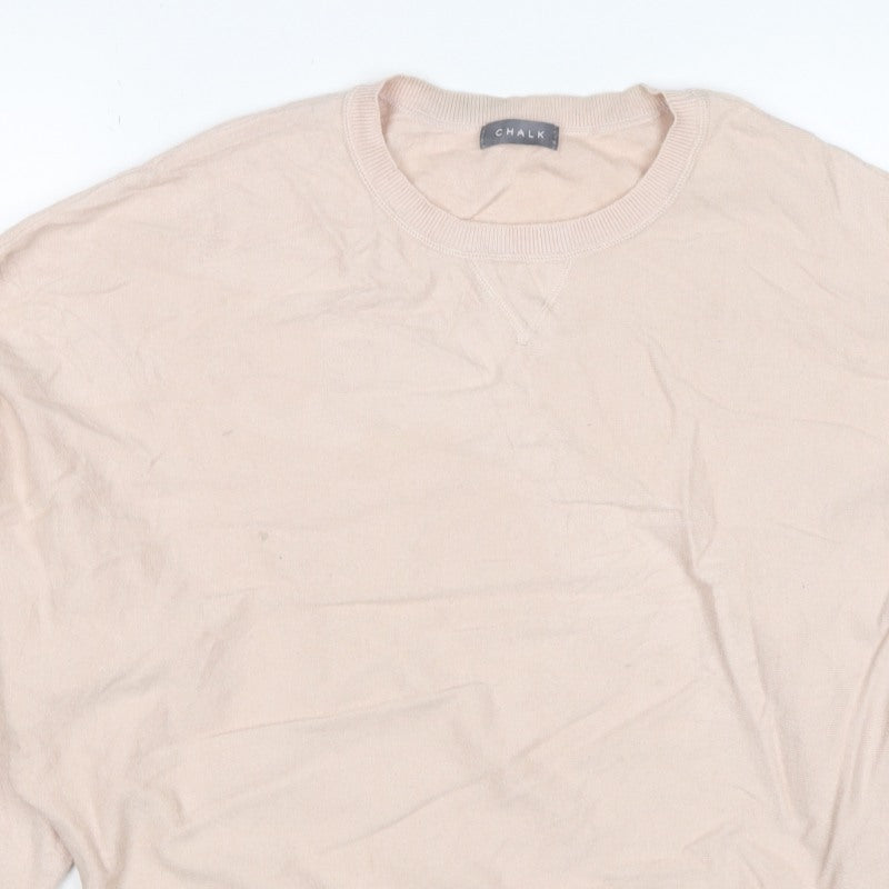 Chalk Women Beige One Size Crew Neck Long Sleeve Relaxed Pullover Jumper