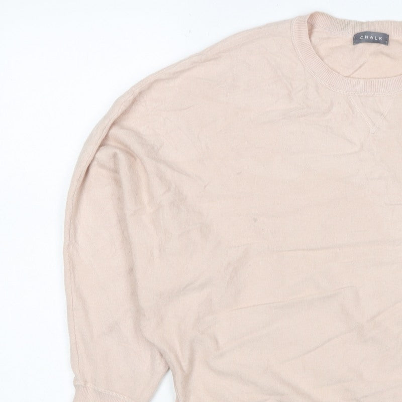 Chalk Women Beige One Size Crew Neck Long Sleeve Relaxed Pullover Jumper