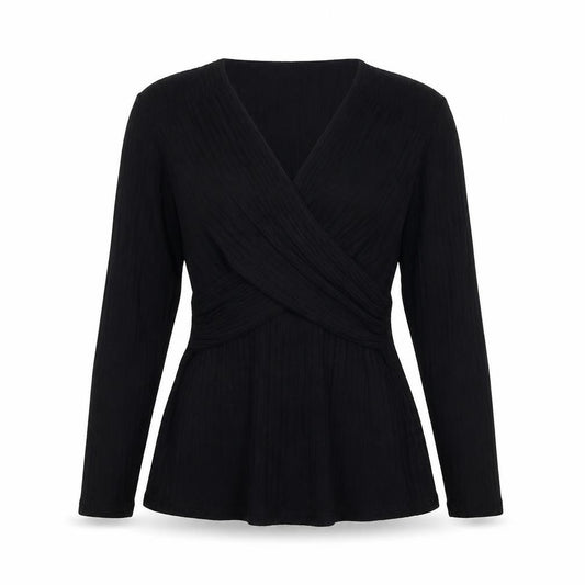 Bravissimo Women Black UK 14 Really Super Curvy Rib Knit Wrap Top