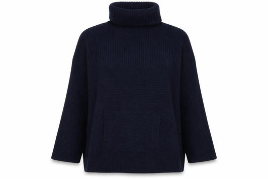 WoolOvers Women Blue UK 16 Lambswool Roll Neck Pocket Jumper