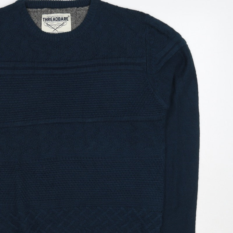 Threadbare Men’s Blue S Cable Knit Crew Neck Pullover Jumper