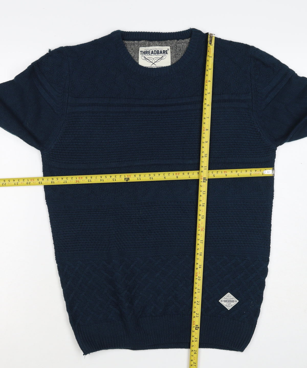 Threadbare Men’s Blue S Cable Knit Crew Neck Pullover Jumper