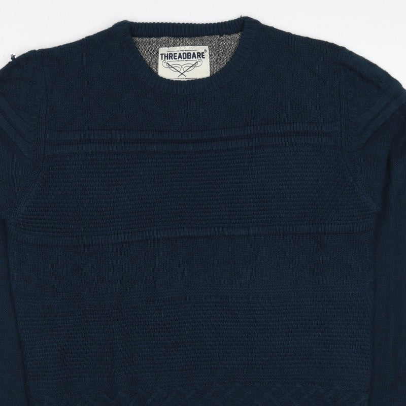 Threadbare Men’s Blue S Cable Knit Crew Neck Pullover Jumper