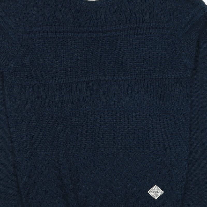 Threadbare Men’s Blue S Cable Knit Crew Neck Pullover Jumper