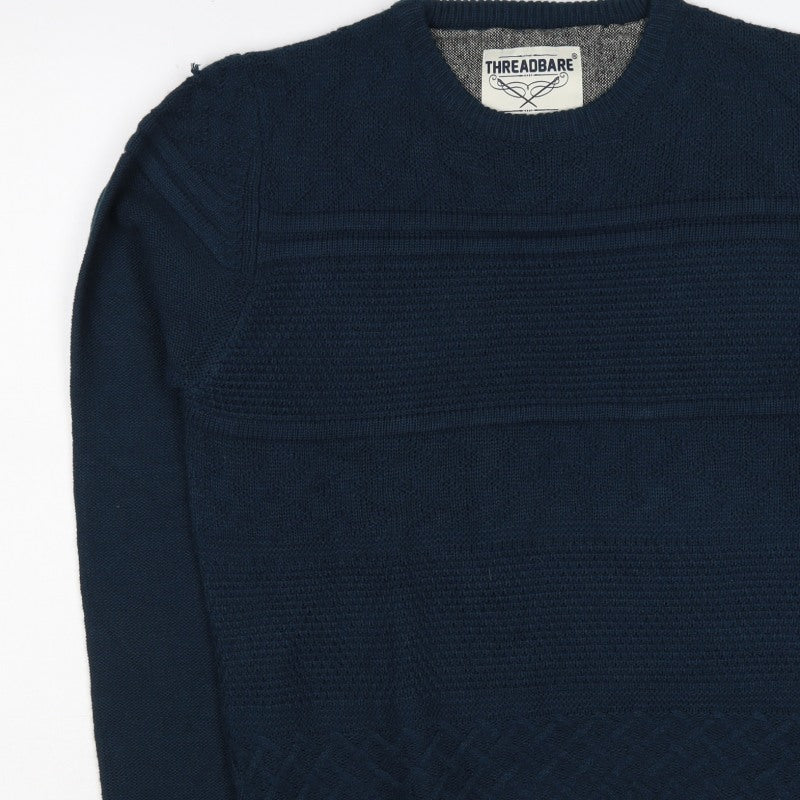 Threadbare Men’s Blue S Cable Knit Crew Neck Pullover Jumper