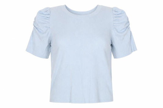 Lipsy Women Blue UK 14 Rib Knit Ruffle Puff Sleeve Top
