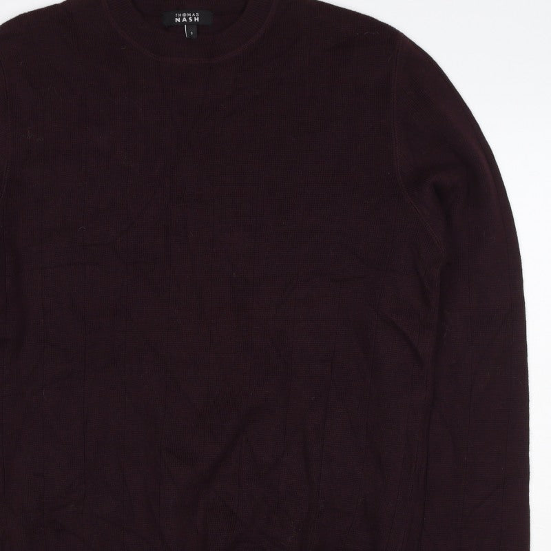 Thomas Nash Men's Brown S Cotton Crew Neck Rib Knit Pullover Jumper