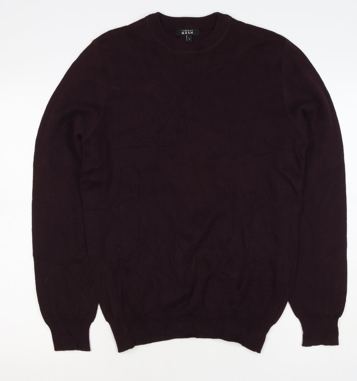 Thomas Nash Men's Brown S Cotton Crew Neck Rib Knit Pullover Jumper