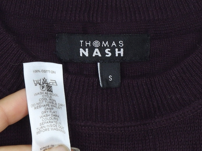 Thomas Nash Men's Brown S Cotton Crew Neck Rib Knit Pullover Jumper