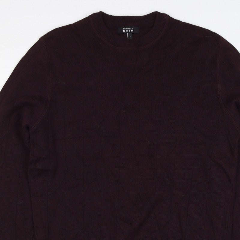 Thomas Nash Men's Brown S Cotton Crew Neck Rib Knit Pullover Jumper