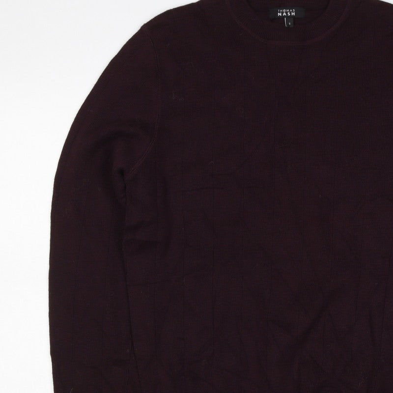 Thomas Nash Men's Brown S Cotton Crew Neck Rib Knit Pullover Jumper