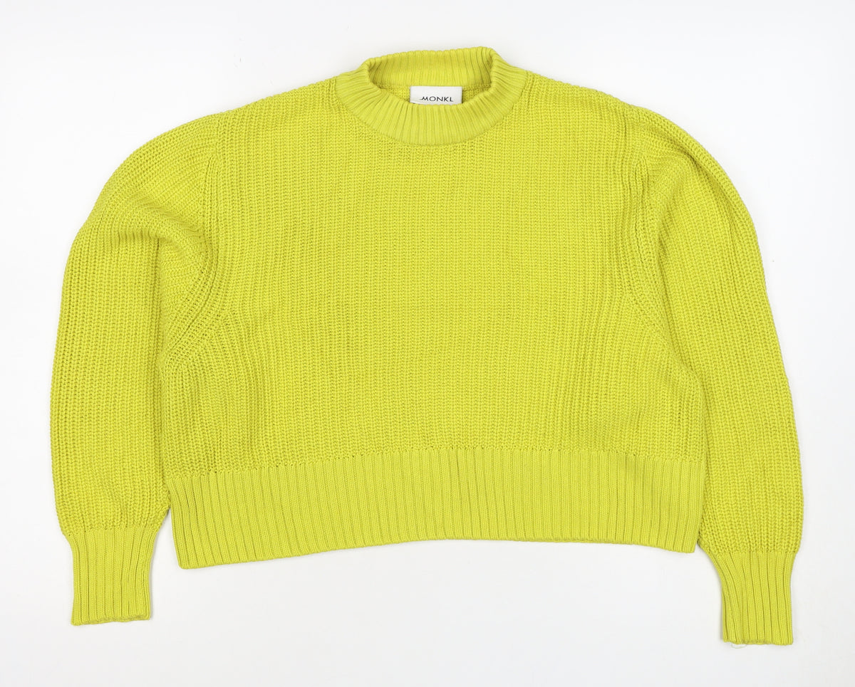 Monki Women Yellow S Chunky Knit Mock Neck Pullover Jumper