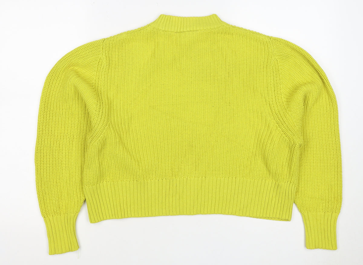 Monki Women Yellow S Chunky Knit Mock Neck Pullover Jumper