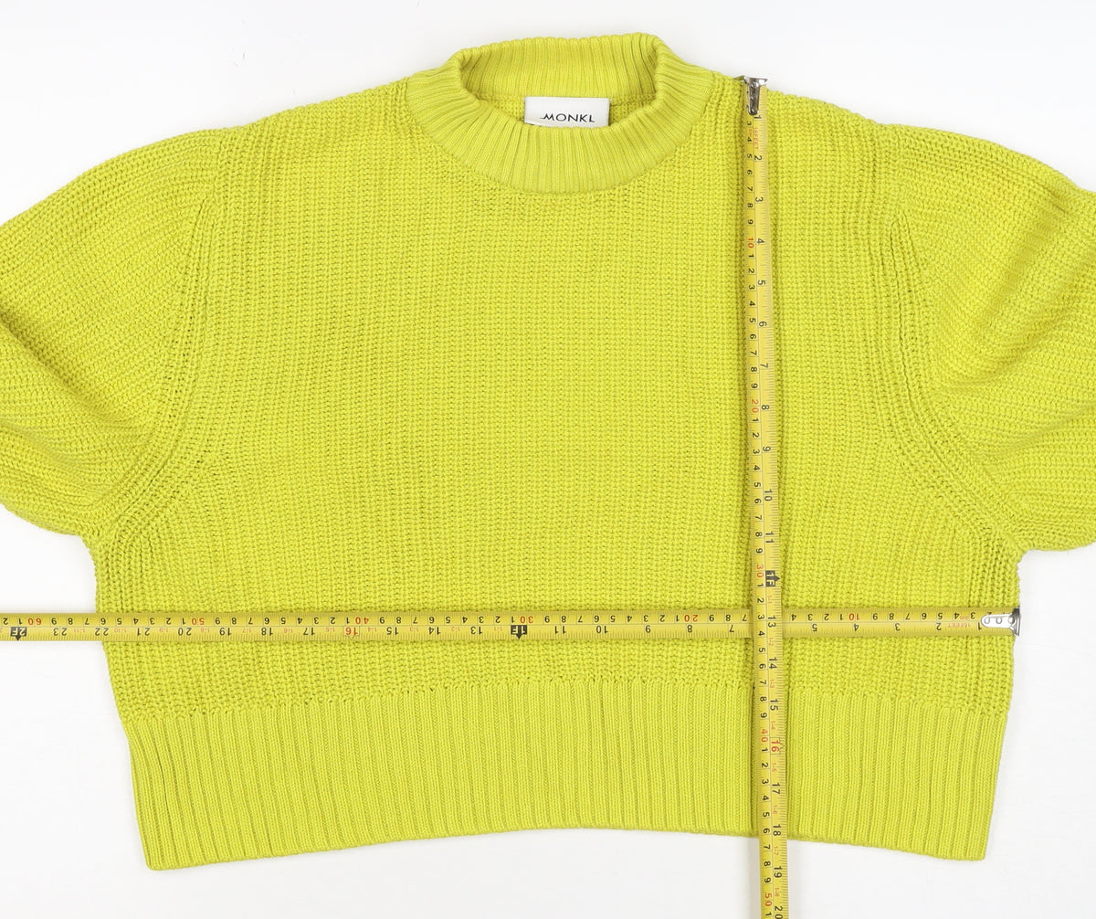 Monki Women Yellow S Chunky Knit Mock Neck Pullover Jumper