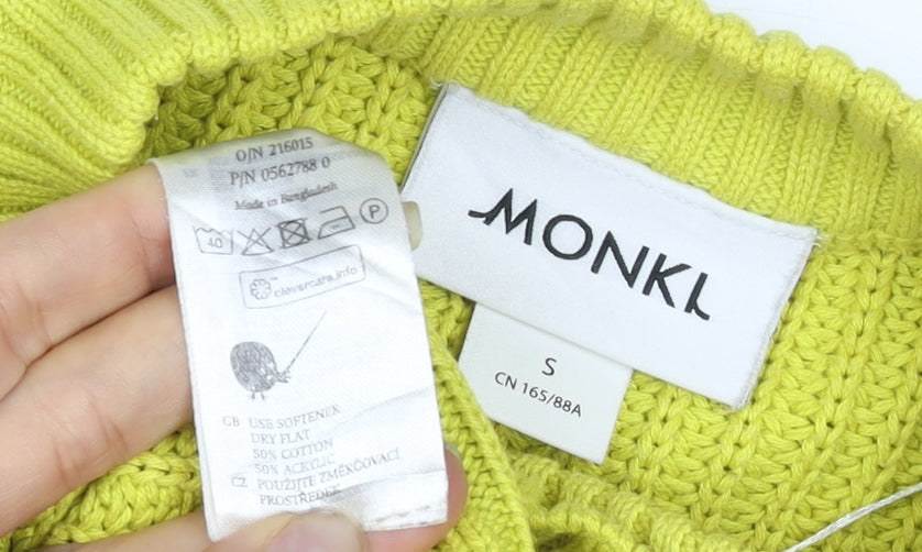 Monki Women Yellow S Chunky Knit Mock Neck Pullover Jumper