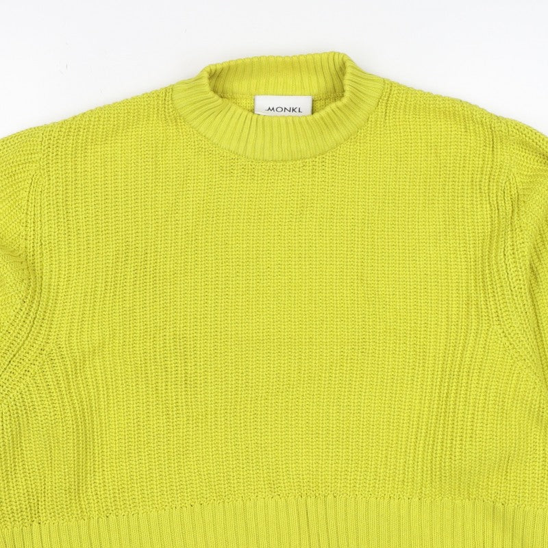 Monki Women Yellow S Chunky Knit Mock Neck Pullover Jumper