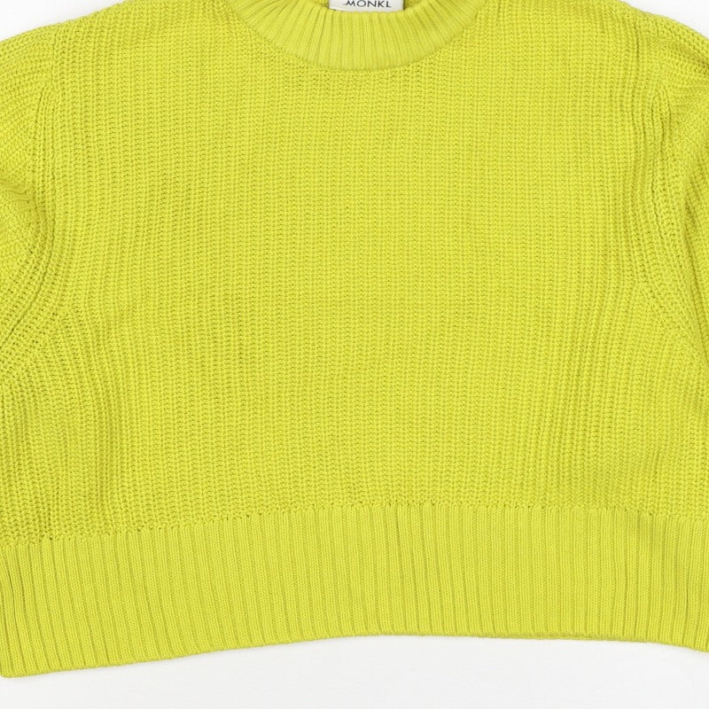 Monki Women Yellow S Chunky Knit Mock Neck Pullover Jumper