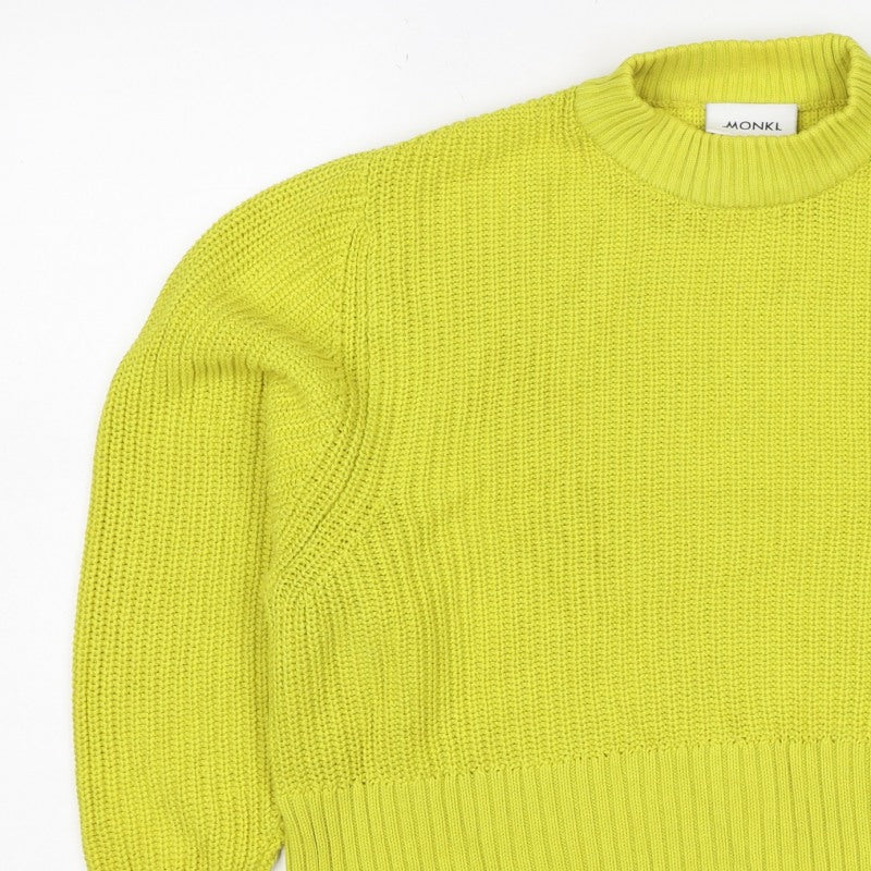 Monki Women Yellow S Chunky Knit Mock Neck Pullover Jumper