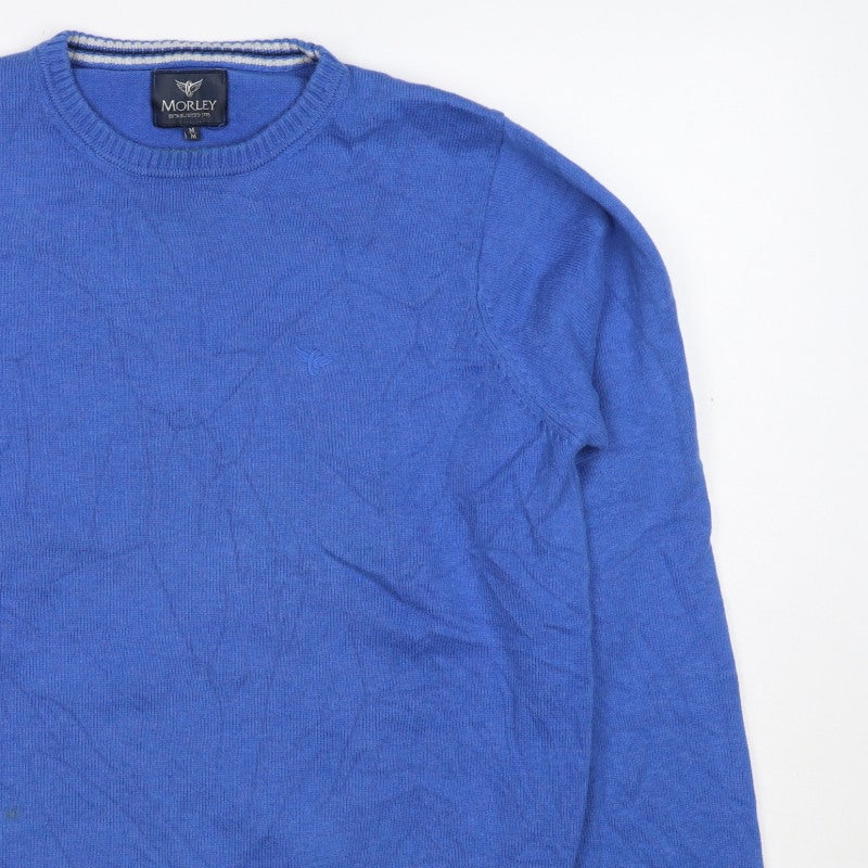 Morley Men Blue Cotton Crew Neck Logo Pullover Jumper Size M