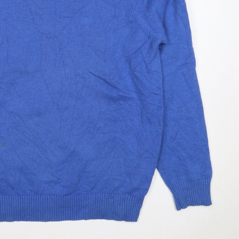 Morley Men Blue Cotton Crew Neck Logo Pullover Jumper Size M