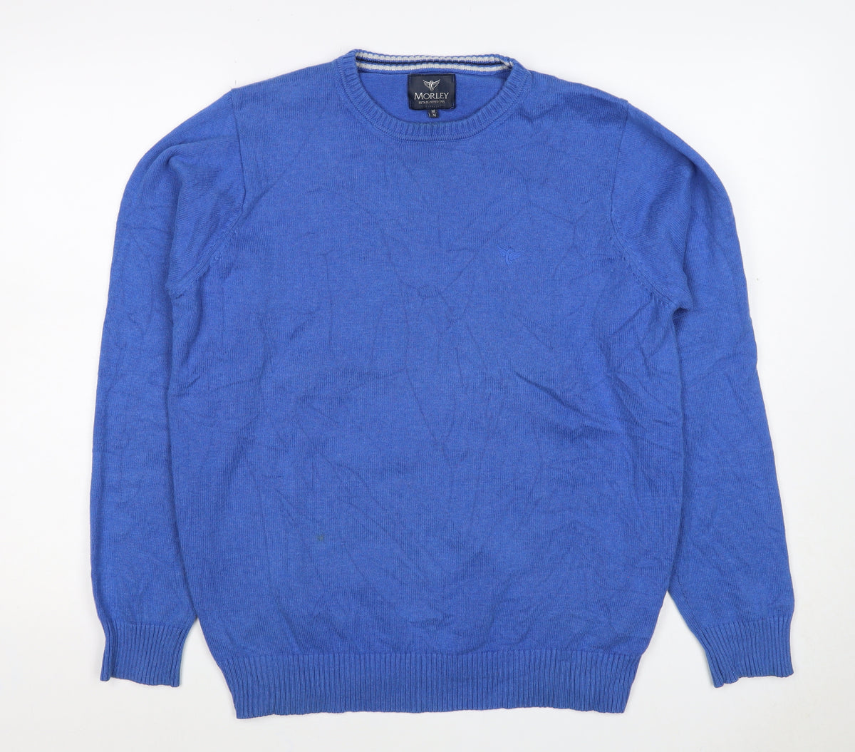 Morley Men Blue Cotton Crew Neck Logo Pullover Jumper Size M