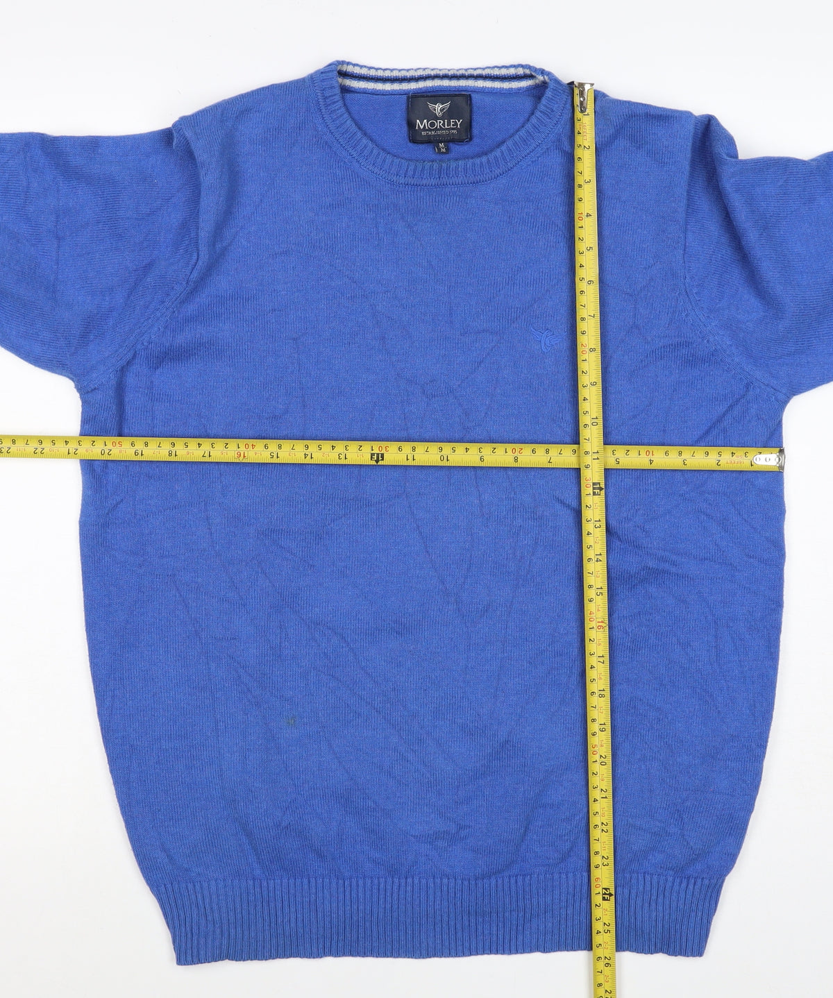 Morley Men Blue Cotton Crew Neck Logo Pullover Jumper Size M
