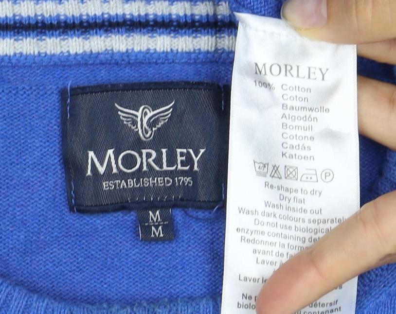 Morley Men Blue Cotton Crew Neck Logo Pullover Jumper Size M