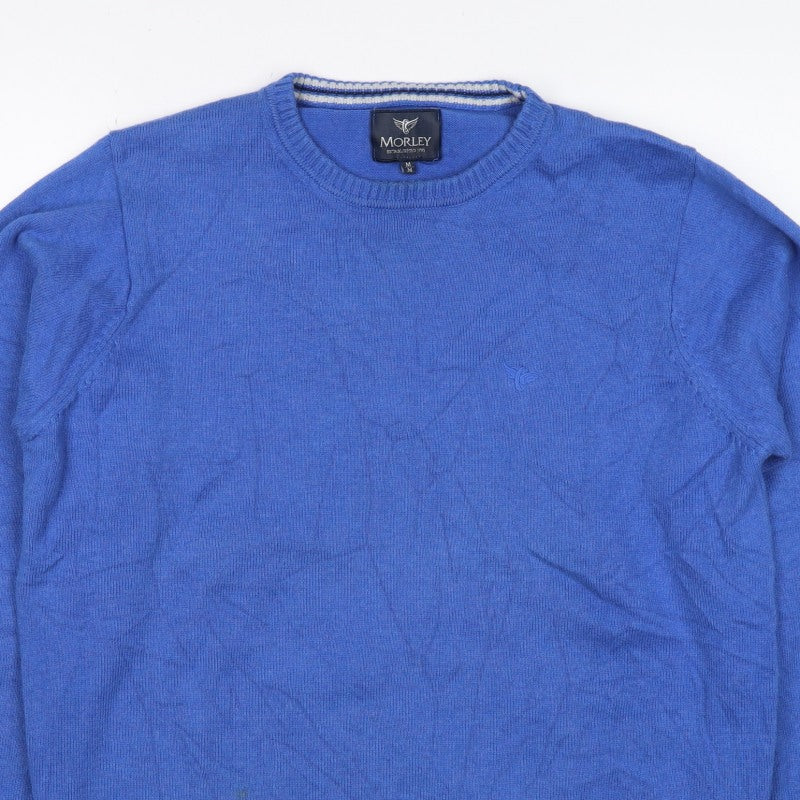 Morley Men Blue Cotton Crew Neck Logo Pullover Jumper Size M