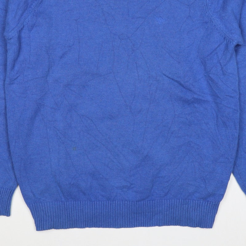 Morley Men Blue Cotton Crew Neck Logo Pullover Jumper Size M