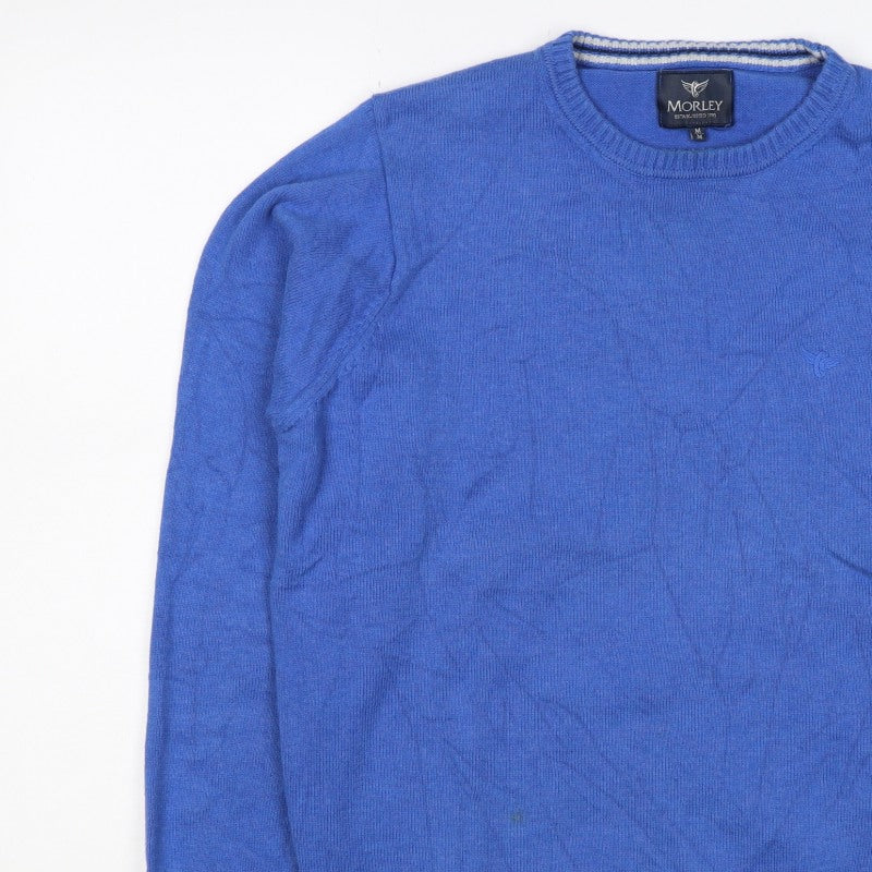 Morley Men Blue Cotton Crew Neck Logo Pullover Jumper Size M